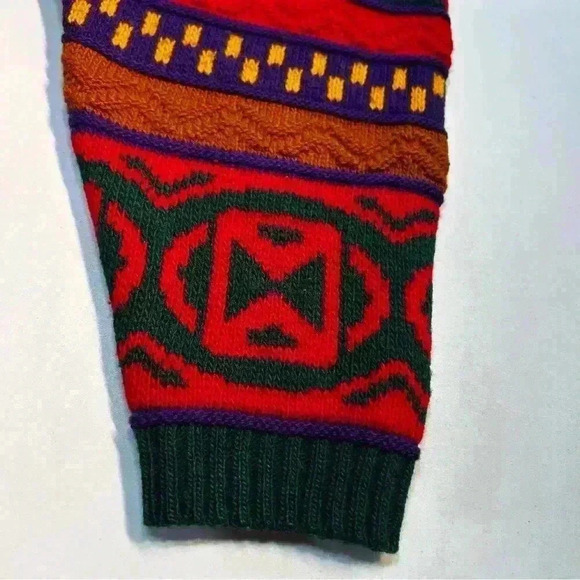 Vintage Diana Marco 90s Red Green Knit Tunic Holiday Long Sleeve Sweater Large - Picture 9 of 12